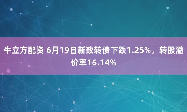 牛立方配资 6月19日新致转债下跌1.25%，转股溢价率16.14%